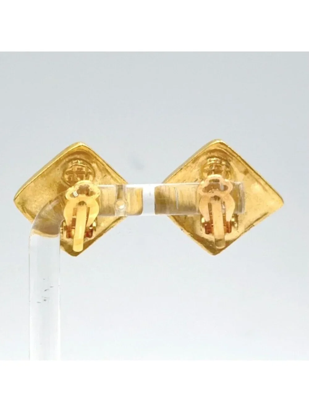 Chanel CC Logo Square Gold Plated Earrings